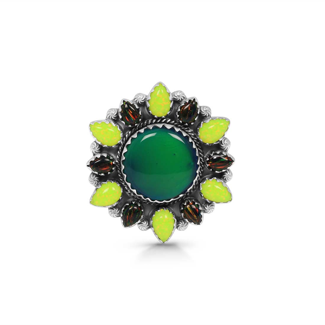 Aura Opal and Neon Opal Flower Adjustable Ring-(AOP-FLR-1.)